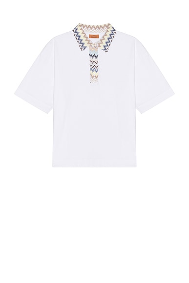 Missoni Short Sleeve Polo in White & Beige
