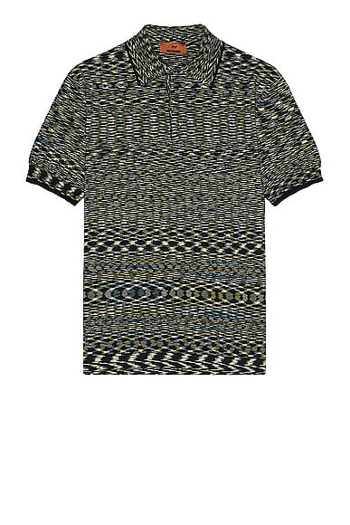 Missoni Short Sleeve Polo in Black & Lime Green