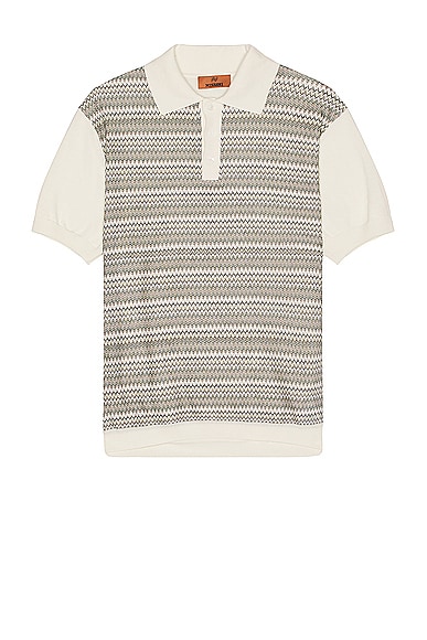 Missoni Short Sleeve Polo in Off White & Green
