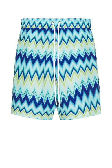 Missoni Medium Length Swim Short in Blue & Green Tones