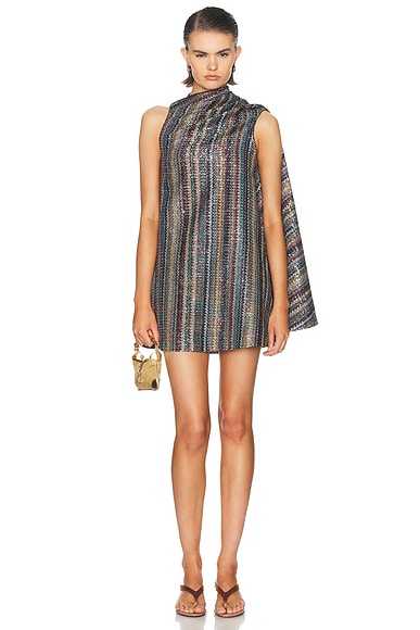 Missoni Sleeveless Short Shift Dress in Multicolor Blue, Red, & Beige