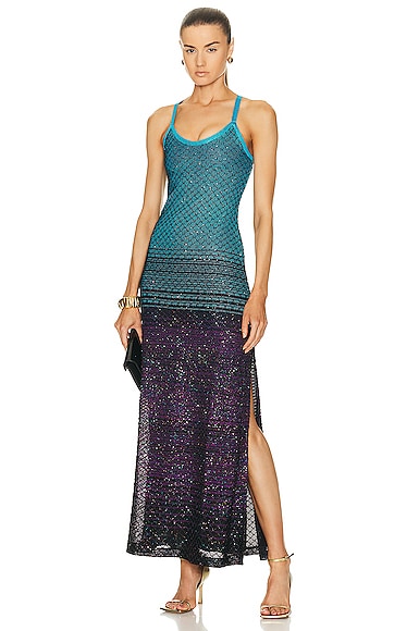 Missoni Sleeveless Maxi Dress In Turquoise  Violet  & Black
