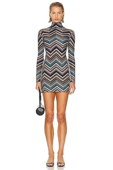 Missoni Long Sleeve Dress In Blue, Red, White, & Nocturnal