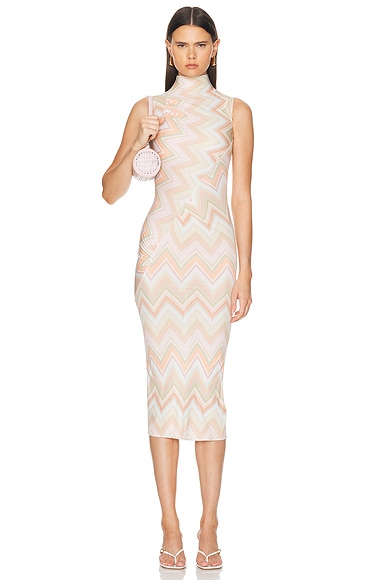 Missoni Jersey Crepe Sleeveless Dress in Multicolor Pink Tones