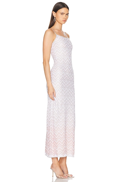 Shop Missoni Nuanced Zig Zag Sleeveless Long Dress In Pastel Pink & White