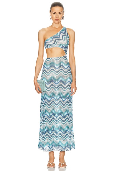 Missoni Long Cover Up Cut Out Dress in Microshaded Blue Tones
