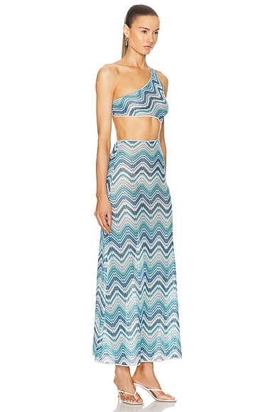 Shop Missoni Long Cover Up Cut Out Dress In Microshaded Blue Tones