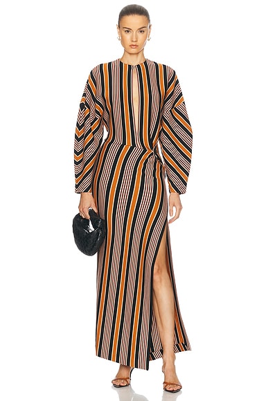 Striped Knit Long Dress in Black, Brown, Rust, & Beige