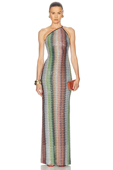 Missoni Long Dress in Multicolor Green & Red