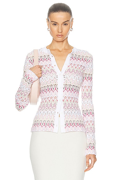 Missoni Flower Lace Buttoned Cardigan in Pink & Off White Tones Multicolor