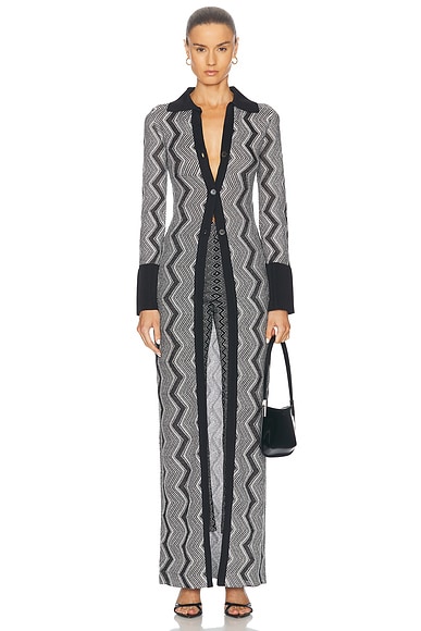 Micro Chevron Long Cardigan