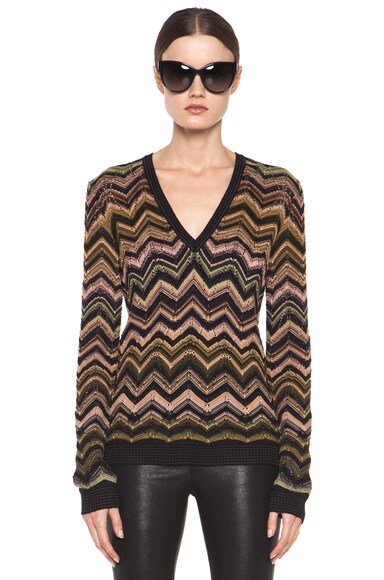 Missoni Fitted V Neck Sweater in Green Multi | FWRD