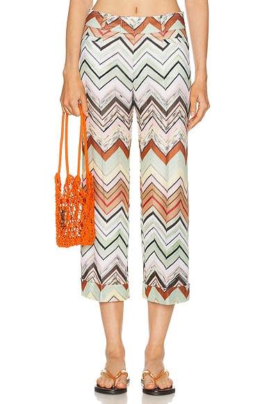 Missoni Straight Leg Trouser in Multicolor Green, Camel, White, & Pink