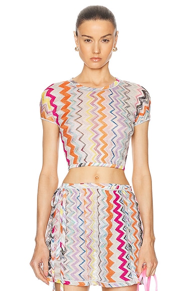 Missoni Short Sleeve Top in Multicolor & White Base