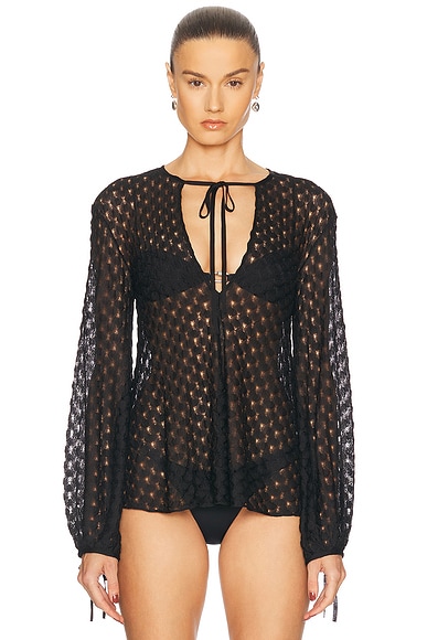 self-portrait Metallic Leopard Wrap Top in Black & Navy | FWRD
