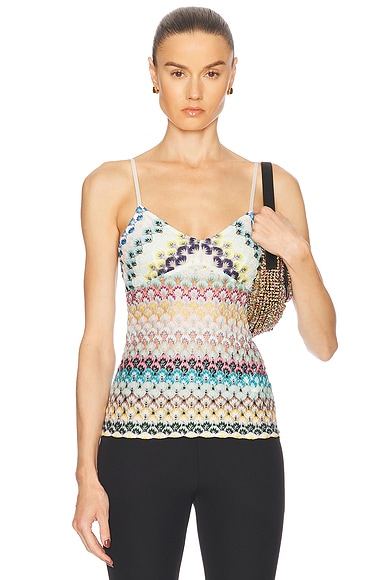Missoni Striped Sleeveless Top in Multi Blue, Brown, & Yellow