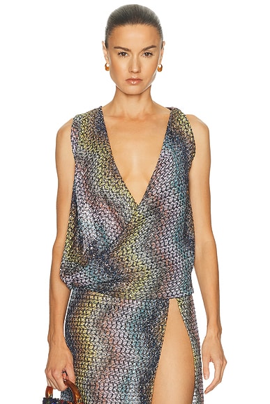 Missoni Short Sleeve Top in Multi Blue, Yellow, & Violet