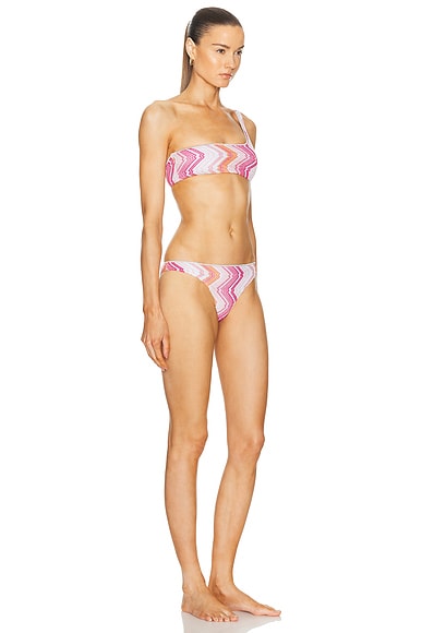 Shop Missoni One Shoulder Bikini Set In Microshaded Pink Tones