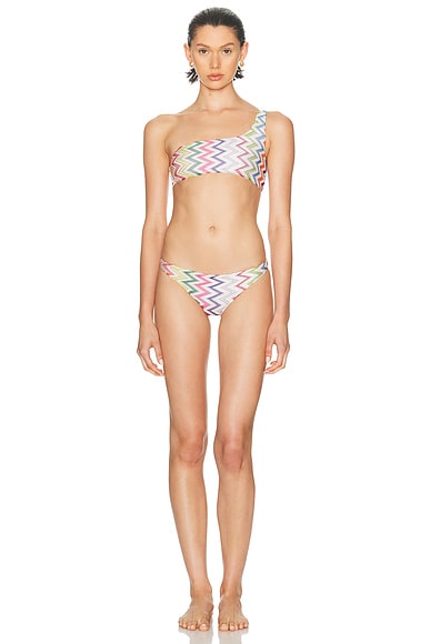 Missoni Zig Zag One Shoulder Bikini Set in Multicolor On White Base