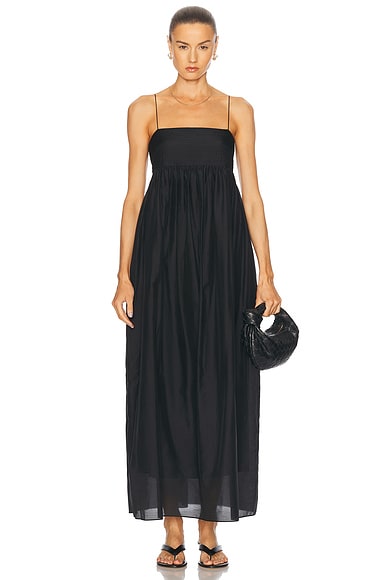 Empire Pintuck Bodice Dress in Black