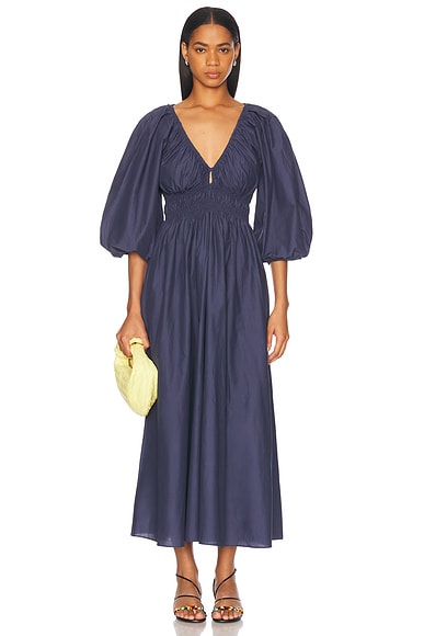 Matteau Shirred Plunge Button Dress in Dusk