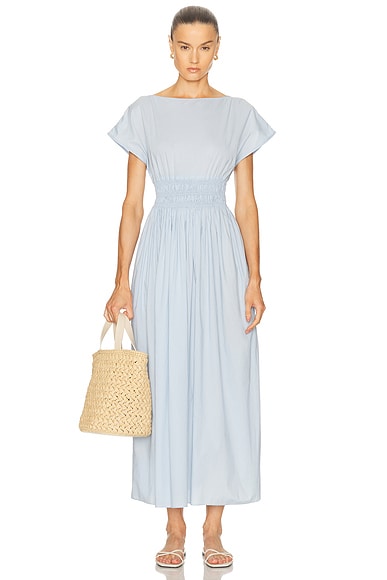 Shirred Waist Midi Dress in Sky