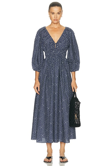 Matteau Shirred Plunge Button Dress in Bluebell