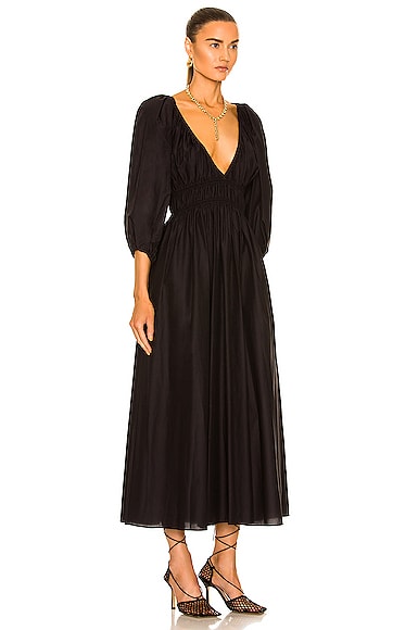 Shop Matteau Shirred Plunge Maxi Dress In Black