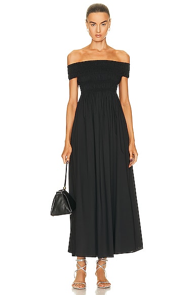 Matteau Shirred Off the Shoulder Dress in Black