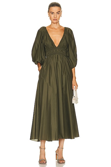 Matteau Shirred Plunge Dress in Cypress | FWRD