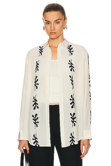 Matteau Long Sleeve Silk Shirt in Fig Leaf Ivory