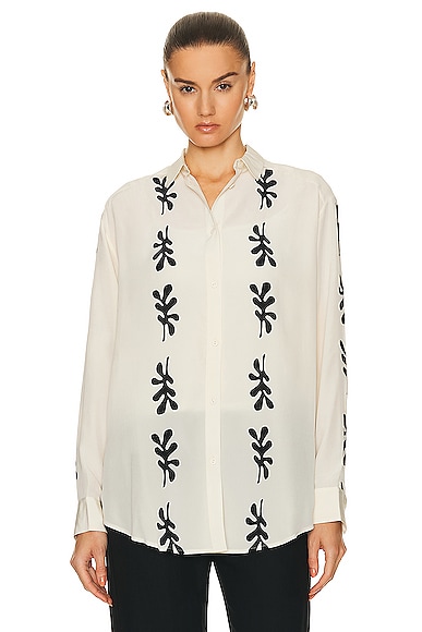 Shop Matteau Long Sleeve Silk Shirt In Fig Leaf Ivory