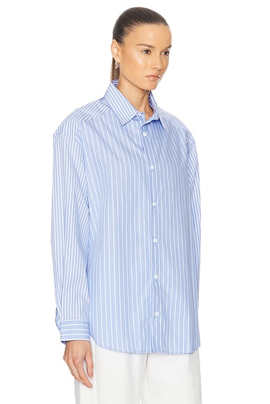 Shop Matteau Contrast Stripe Shirt In Sky Stripe