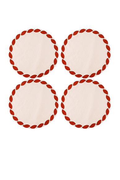 Misette Embroidered Linen Placemats Set Of 4 In Weave Red