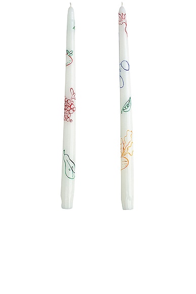 Misette Hand Painted Taper Candles Set Of 2 In Fruits & Veggies