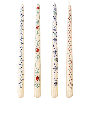 Misette Hand Painted Taper Candles Set Of 4 In Ribbon