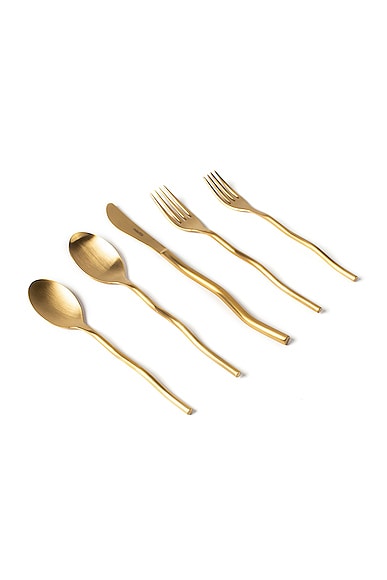 Misette Squiggle 5 Piece Cutlery Set In Matte Gold