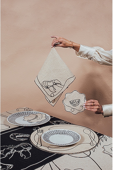 Shop Misette Embroidered Linen Coasters Set Of 4 In Line Drawing