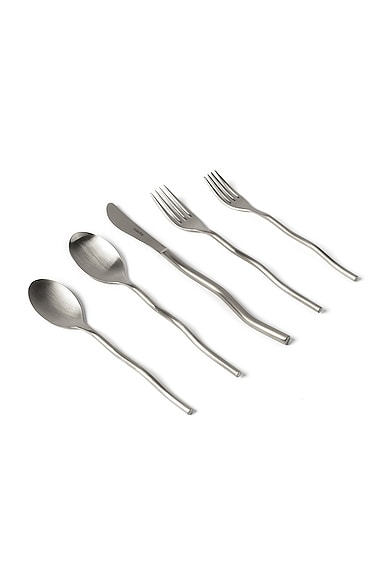 Misette Squiggle 5 Piece Cutlery Set In Matte Silver