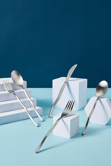 Misette Squiggle 5 Piece Cutlery Set In Matte Silver