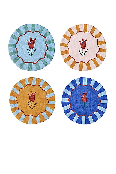 Shop Misette Embroidered Linen Coasters Set Of 4 In Jardin Multicolor