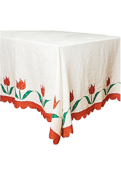 Misette Linen Embroidered Tablecloth in Jardin