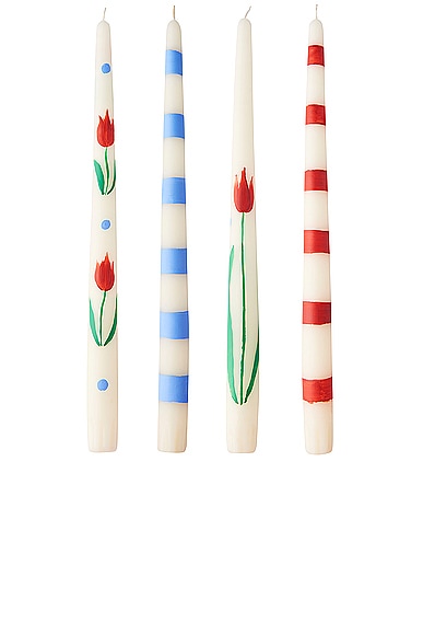 Misette Hand Painted Taper Candles Set Of 4 in Jardin