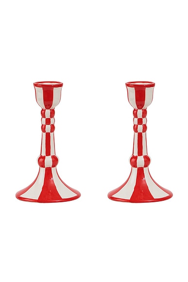 Misette Hand Painted Ceramic Candleholder in Red