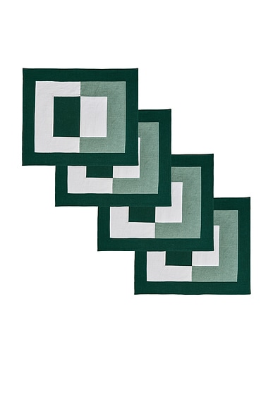 Misette Linen Embroidered Placemats Set Of 4 in Green
