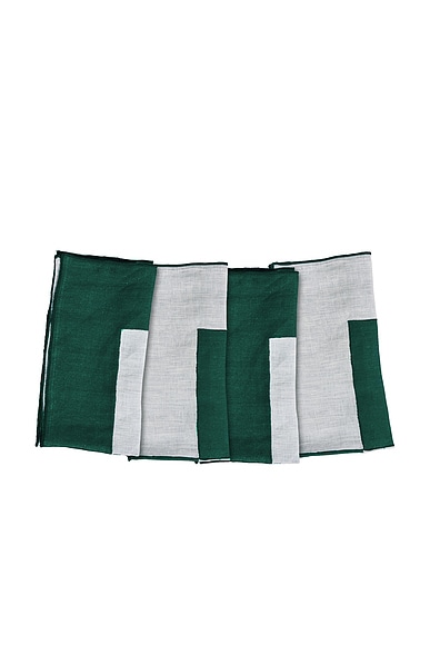 Misette Linen Embroidered Napkins Set Of 4 in Green