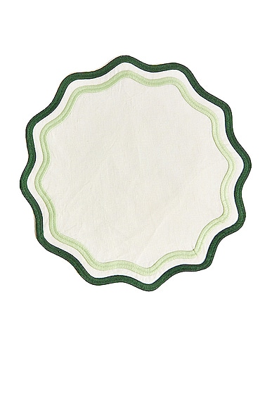 Misette Embroidered Linen Placemats Set Of 4 In Colorblock Dark Green & Sage