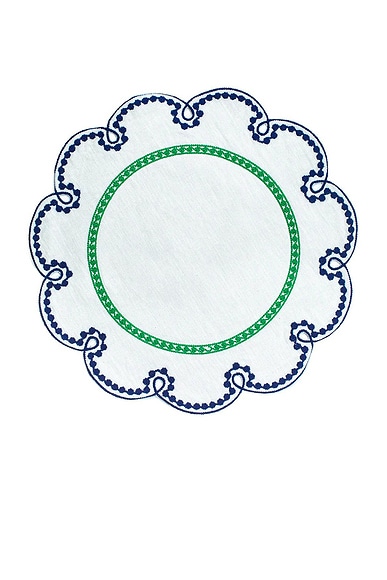 Shop Misette Embroidered Linen Placemats Set Of 4 In Blue & Green