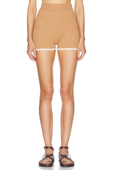 Rib Knit Hot Short in Khaki