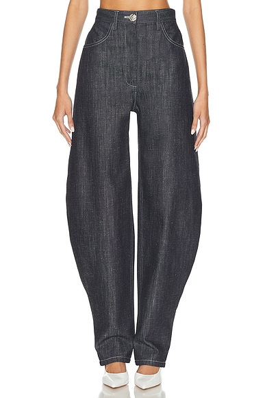 MATTHEW BRUCH High Waisted Barrel Leg Jeans in Dark Denim
